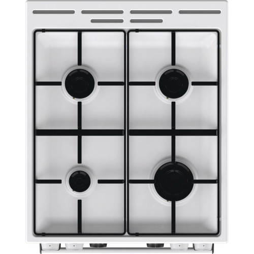 Комбинированная плита Gorenje, Эмаль SilverMatte, объем духовки 62 л, механическое управление, сенсорный программатор IconLED, многоуровневое приготовление, электроподжиг, рельефные направляющие, 2 стекла+термослой, энергоэффективность А, цвет белый