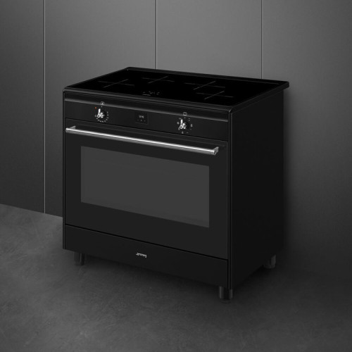 Варочный центр Smeg/ Варочный центр Smeg, Classica, серия Concerto, 90х60 см, индукционная варочная поверхность, электрическая духовка, 4 зоны нагрева, объем духовки 115 л, галогеновая подсветка, электромеханический контроль температуры, автоматическое оп