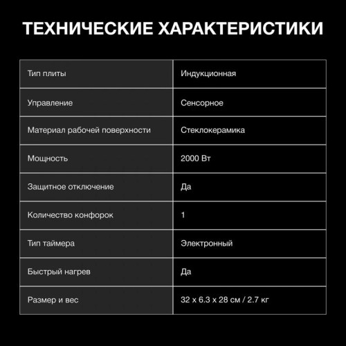 Плита Индукционная Hyundai HYC-0105 белый стеклокерамика (настольная)