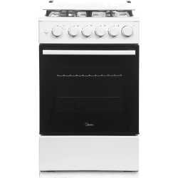Газовая плита Midea, отдельностоящая, газовая варочная панель, 4 конфорки, автоподжиг, газконтроль, механический таймер (50 мин), объем дух. шкафа 59 л, цвет белый
