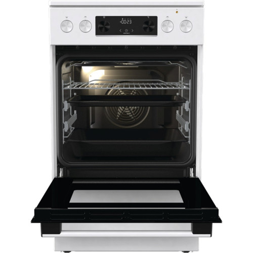 Плита Gorenje/ Плита Gorenje, полезный объем 70 л, эргономичные переключатели, сенсорный программатор IconLED, эмаль SilverMatte, очистка паром, индикатор остаточного тепла для каждой конфорки, телескопические направляющие на 2-х уровнях, дверца CompactDo