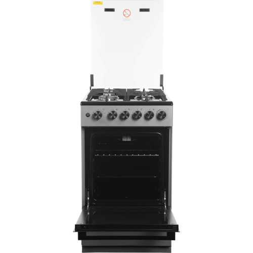 Газовая плита Midea, отдельностоящая, газовая варочная панель, 4 конфорки, автоподжиг, газконтроль, механический таймер (50 мин), объем дух. шкафа 59 л, цвет серый