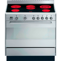 Варочный центр SMEG/ 90x60 см, Стеклокерамическая варочная панель, Паровая очистка, Classica, Нерж. сталь