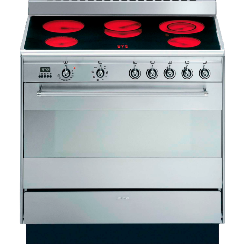 Варочный центр SMEG/ 90x60 см, Стеклокерамическая варочная панель, Паровая очистка, Classica, Нерж. сталь