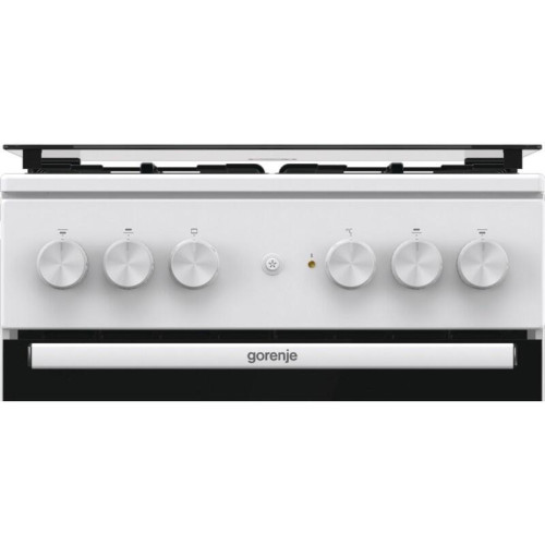 Комбинированная плита Gorenje, Линия Essential, Эмаль SilverMatte, объем духовки 68 л, механическое управление, электроподжиг, рельефные направляющие, 2 стекла+термослой, энергоэффективность А, цвет белый