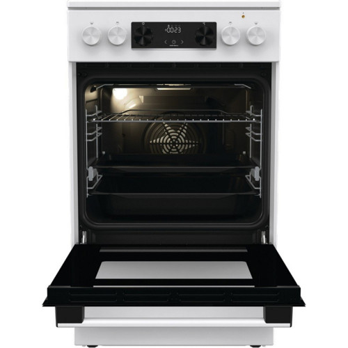 Стеклокерамическая плита, Цвет: Белый, Материал дверцы: Стеклянная дверца, GentleClose: шарнир с плавным закрыванием дверцы духовки, Тип духовки: Мультифункциональная духовка, Стеклокерамическая варочная панель, Количество конфорок: 4 конфорки, Освещение