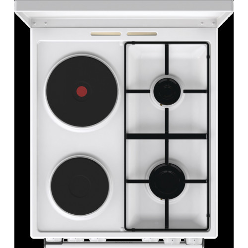 Комбинированная плита Gorenje, полезный объем 68 л, очистка паром AquaClean, сводчатая форма духовки, механическое управление, электроподжиг, цвет белый