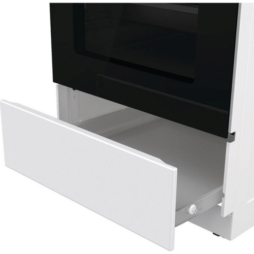 Комбинированная плита Gorenje, Линия Essential, Эмаль SilverMatte, объем духовки 68 л, механическое управление, электроподжиг, рельефные направляющие, 2 стекла+термослой, энергоэффективность А, цвет белый
