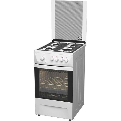 Плита Газовая Darina 1D1 GM 241 008 W белый/черный (стеклянная крышка) реш.чугун