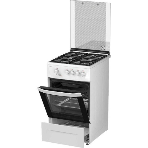 Плита Газовая Darina 1D1 GM 241 008 W белый/черный (стеклянная крышка) реш.чугун