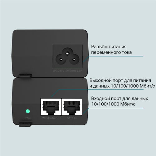 PoE инжектор/ Gigabit PoE Injector, 2*Gb Ethernet ports, up to 30 W, 802.3af/at