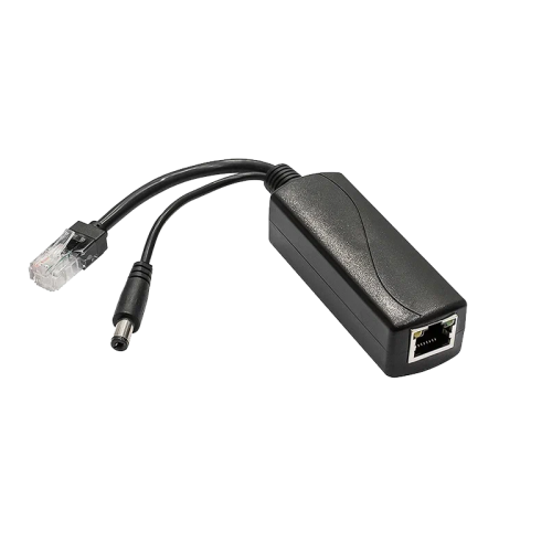 PoE-сплиттер Fast Ethernet. Соответствует стандартам PoE IEEE 802.3af. Предназначен для питания оконечных сетевых устройств, не поддерживающих PoE. Порты: вх. - RJ45(10/100 Base-T, IEEE 802.3af), вых. - кабель RJ45(10/100 Base-T)/штекер 5.5x2.1мм. Входное