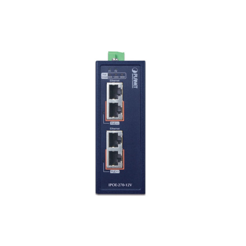 инжектор/ PLANET IPOE-270-12V IP30 Industrial 2-Port Multi-gigabit 802.3bt PoE++ Injector (180 Watts budget, PoE Usage LED, 10M/100M/1G/2.5G/5G speed, -40 to 75 C, dual 12V~56V DC power boost)