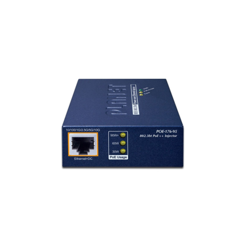 Инжектор/ PLANET POE-176-95 Single-Port 10Gbps 802.3bt PoE++ Injector (95 Watts, 802.3bt Type-4, PoH, force mode support, PoE Usage LED, 10/100/1G/2.5G/5G/10Gbps Data rate) -w/external 54V 130W AC power adapter included