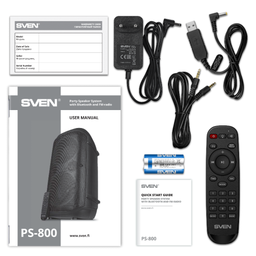 АС SVEN PS-800, черный, акустическая система  (100 Вт, TWS, Bluetooth, FM, USB, microSD, LED-дисплей, 4400мА*ч)