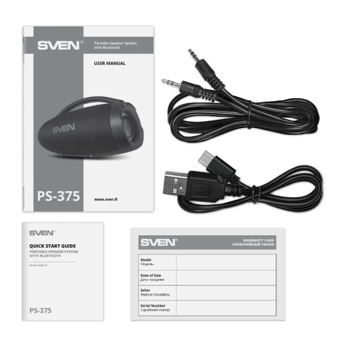 АС SVEN PS-375, черный, акустическая система (60 Вт, TWS, Bluetooth, USB, 4500мА*ч) АС SVEN PS-375, черный, акустическая система (60 Вт, TWS, Bluetooth, USB, 4500мА*ч)