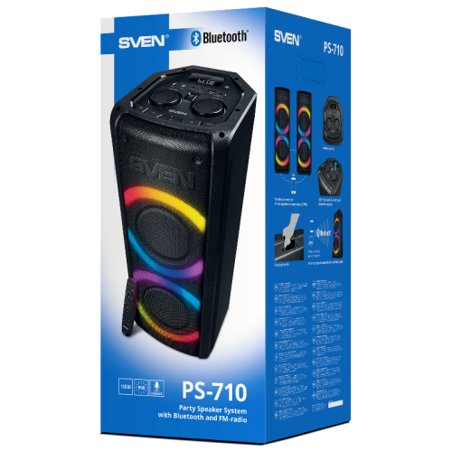 АС SVEN PS-710, черный, акустическая система (100 Вт, TWS, Bluetooth, FM, USB, microSD, LED-дисплей, 4400мА*ч)