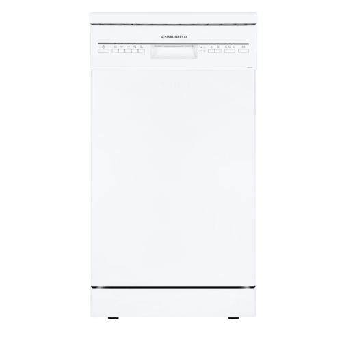 Посудомоечная бытовая машина MAUNFELD MWF08S Узкая,  Отдельностоящая ПММ 45см, 9 комплектов, 5 программ, электронное управление с LED индикацией, 49 дБ, A+/A/A, 1/2 загрузка, отсрочка старта 3/6/9ч, белый