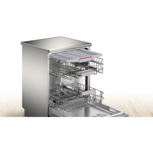 Посудомоечная машина BOSCH SMS6EMI65Q Serie 6, Отдельностоящая посудомоечная машина 60см.,цвет: нержавеющая сталь; Класс A-A-A; 4 программы ;13 компл.посуды; отсрочка старта 24ч;3-й короб ; система защиты от протечек; Половинная загрузка, HygienePlus.