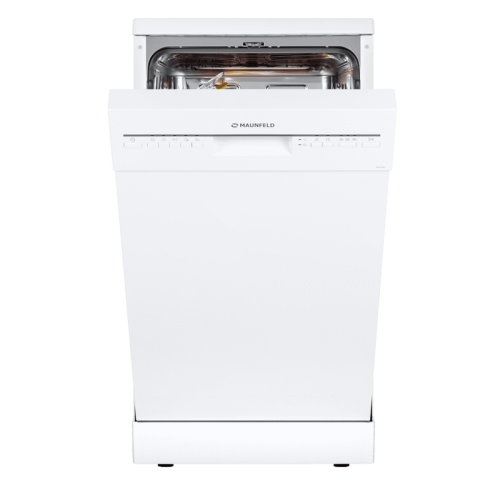 Посудомоечная бытовая машина MAUNFELD MWF08S Узкая,  Отдельностоящая ПММ 45см, 9 комплектов, 5 программ, электронное управление с LED индикацией, 49 дБ, A+/A/A, 1/2 загрузка, отсрочка старта 3/6/9ч, белый