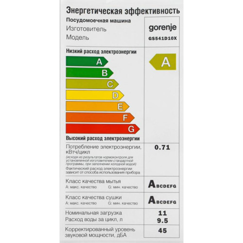 Посудомоечная машина Gorenje GS541D10X (Инвертор-3) нержавеющая сталь (узкая) инвертер