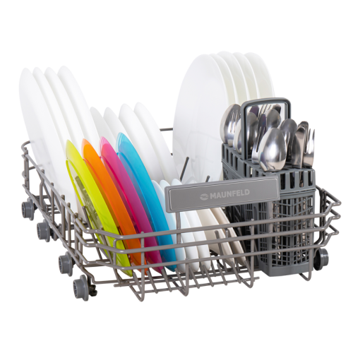 Посудомоечная бытовая машина MAUNFELD MWF08S Узкая,  Отдельностоящая ПММ 45см, 9 комплектов, 5 программ, электронное управление с LED индикацией, 49 дБ, A+/A/A, 1/2 загрузка, отсрочка старта 3/6/9ч, белый