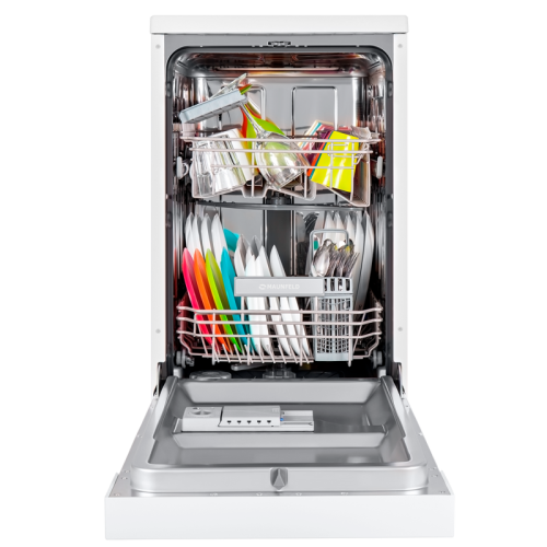 Посудомоечная бытовая машина MAUNFELD MWF08S Узкая,  Отдельностоящая ПММ 45см, 9 комплектов, 5 программ, электронное управление с LED индикацией, 49 дБ, A+/A/A, 1/2 загрузка, отсрочка старта 3/6/9ч, белый