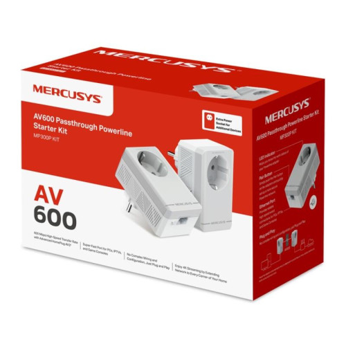 AV600 Комплект адаптеров Powerline с розеткой/ AV600 Passthrough Powerline Starter Kit
