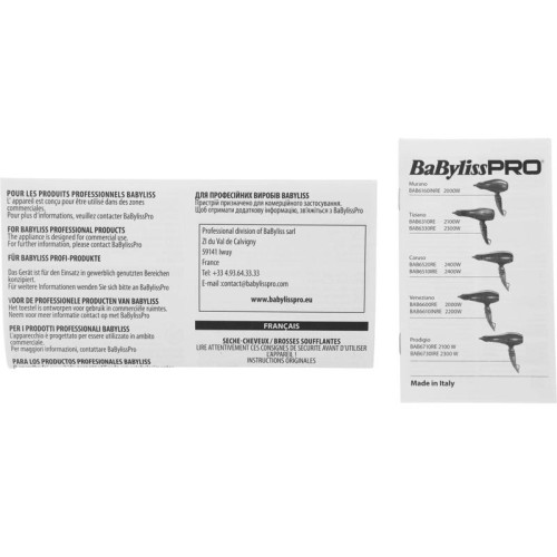 Фен/ Фен Babyliss Pro Prodigio 2100Вт черный (BAB6710RE)