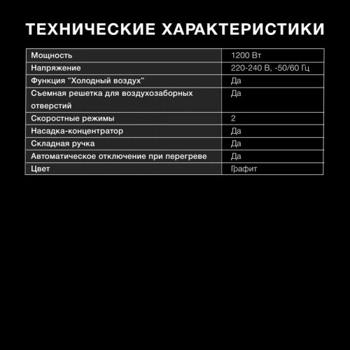 Фен/ Фен Hyundai H-HD0765 1200Вт графитовый/хром