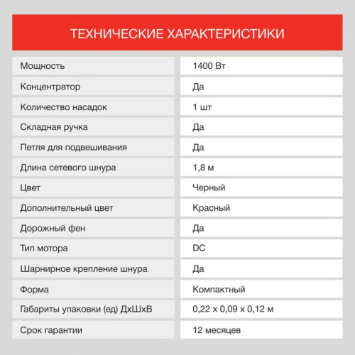 Фен/ Фен Starwind SHD 7065 1400Вт черный/красный