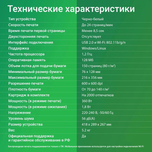 Принтер лазерный Digma DHP-2401W A4, Wi-Fi