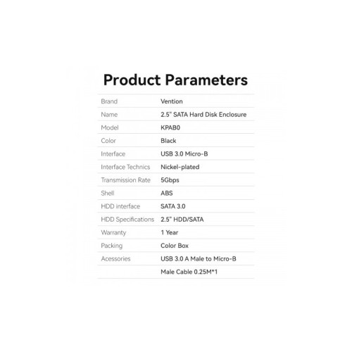 Внешний корпус Vention для HDD/SSD 2.5