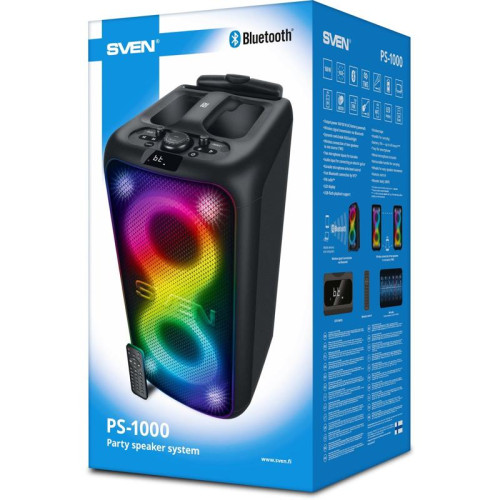 Колонка порт. Sven PS-1000 черный 160W 1.0 BT/3.5Jack 8000mAh (SV-022686)