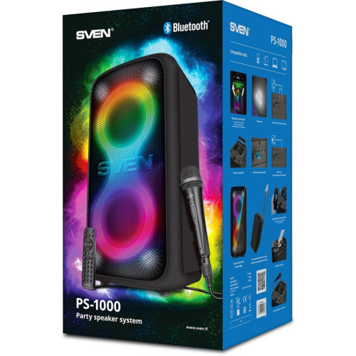 Колонка порт. Sven PS-1000 черный 160W 1.0 BT/3.5Jack 8000mAh (SV-022686)