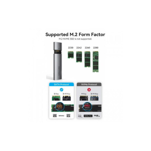 Корпус для SSD Vention USB 3.1 Gen 2-C M.2 NGFF (B-Key/B&M Key) Серый Корпус для SSD Vention USB 3.1 Gen 2-C M.2 NGFF (B-Key/B&M Key) Серый
