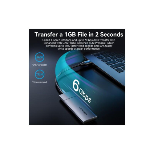 Корпус для SSD Vention USB 3.1 Gen 2-C M.2 NGFF (B-Key/B&M Key) Серый Корпус для SSD Vention USB 3.1 Gen 2-C M.2 NGFF (B-Key/B&M Key) Серый