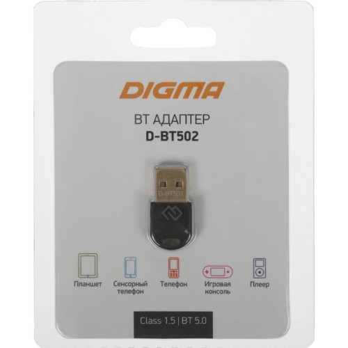 Адаптер USB Digma D-BT502 BT5.0+EDR class 1.5 20м черный [D-BT502]