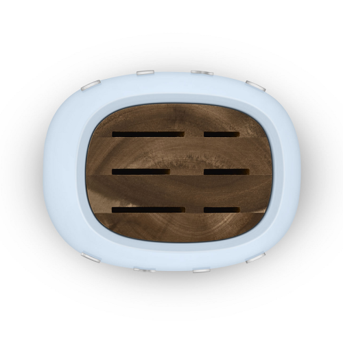 Комплект ножей SMEG, нож для овощей, нож универсальный, нож для мяса, нож сантоку, нож для хлеба, шеф-нож, подставка, цвет пастельный голубой