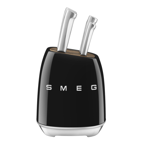 Комплект ножей SMEG, нож для овощей, нож универсальный, нож для мяса, нож сантоку, нож для хлеба, шеф-нож, подставка, цвет черный