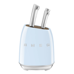 Комплект ножей SMEG, нож для овощей, нож универсальный, нож для мяса, нож сантоку, нож для хлеба, шеф-нож, подставка, цвет пастельный голубой