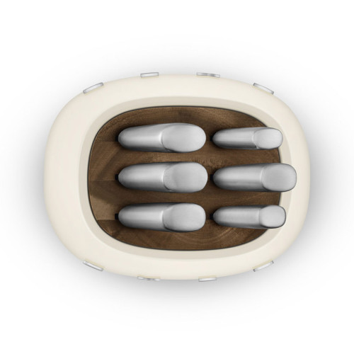 Комплект ножей SMEG, нож для овощей, нож универсальный, нож для мяса, нож сантоку, нож для хлеба, шеф-нож, подставка, цвет кремовый