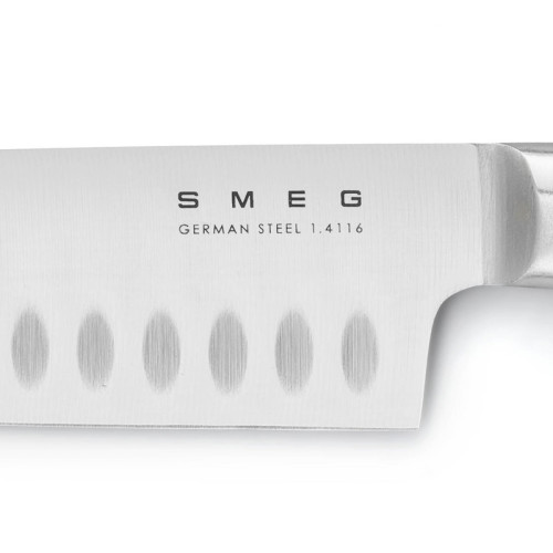 Комплект ножей SMEG, нож для овощей, нож универсальный, нож для мяса, нож сантоку, нож для хлеба, шеф-нож, подставка, цвет белый