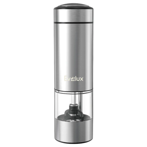 Электрическая мельница для специй EVELUX/ Электрическая мельница для специй EVELUX, кнопочное управление, объем резерувара для специй 55 мл, подзаряжаемые батарейки, цвет нержавеющая сталь