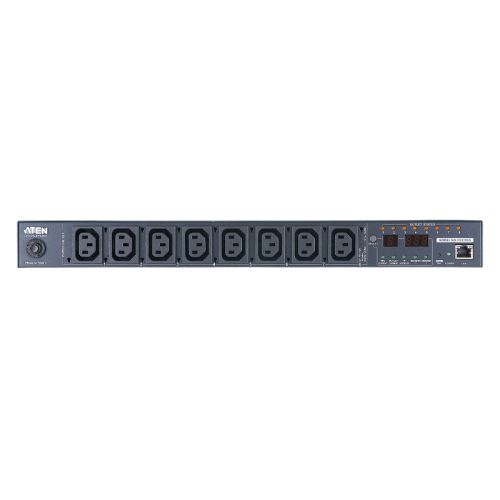 Устройство распределения питания, с управлением, 10A,  2.4kW,  8 портов, 1 банк, IP доступ, ввод C14, (8*C13 монитор. V / A / кВт / кВтч по портам/устройству вкл/выкл по портам;без шнуров)/ 10A Per outlet Metered, 8 Outlet SW PDU