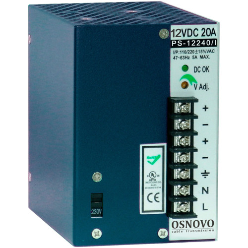 Блок питания/ OSNOVO Промышленный блок питания. DC12V, 20A (240W). Диапазон входных напряжений: AC195-265V