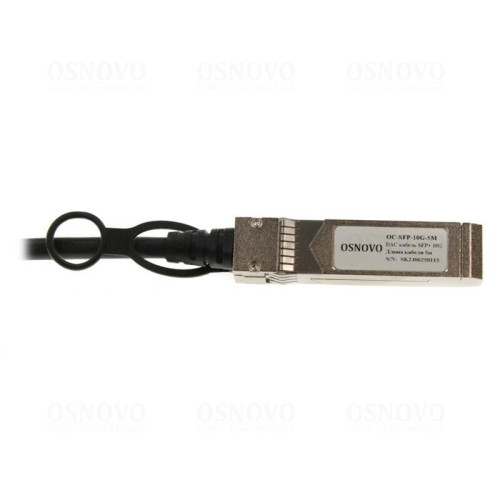 Кабель/ OSNOVO  DAC кабель SFP+ 10G. Скорость: 10 Гбит/c. Тип разъема: SFP. Длина кабеля 5м. Размеры коннектора (ШхВхГ): 11x9x101мм.