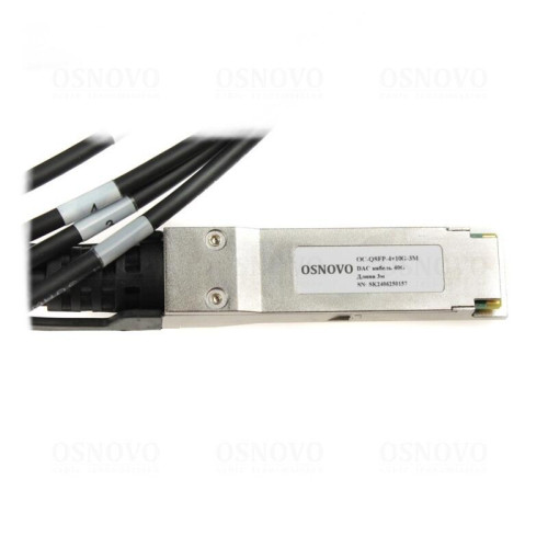 Кабель/ OSNOVO Объединительный DAC кабель QSFP+ 40G для 4х10G. Скорость: 40 Гбит/c. Тип разъема: QSFP+/SFP+. Длина кабеля 3м. Размеры коннектора (ШхВхГ): 11x9x101мм. Кабель/ OSNOVO Объединительный DAC кабель QSFP+ 40G для 4х10G. Скорость: 40 Гбит/c. Тип разъема: QSFP+/SFP+. Длина кабеля 3м. Размеры коннектора (ШхВхГ): 11x9x101мм.