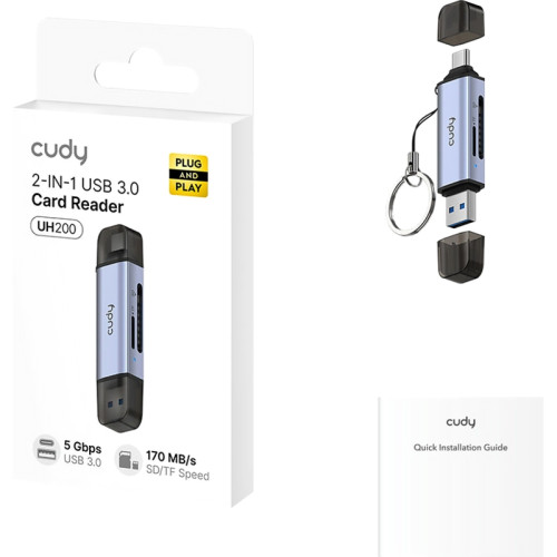 Кардридер/ 2-IN-1 USB 3.0 SD/TF Card Reader, Dual USB (1xUSB-A 3.0 + 1xUSB-C 3.1), 1xSD 3.0(Up to 150MB/s), 1xTF 3.0(Up to 150MB/s), UHS-I (SD/SDHC/SDXC), Supports dual-card simultaneous working, windows/Mac/Linux Кардридер/ 2-IN-1 USB 3.0 SD/TF Card Reader, Dual USB (1xUSB-A 3.0 + 1xUSB-C 3.1), 1xSD 3.0(Up to 150MB/s), 1xTF 3.0(Up to 150MB/s), UHS-I (SD/SDHC/SDXC), Supports dual-card simultaneous working, windows/Mac/Linux