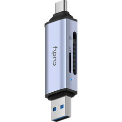Кардридер/ 2-IN-1 USB 3.0 SD/TF Card Reader, Dual USB (1xUSB-A 3.0 + 1xUSB-C 3.1), 1xSD 3.0(Up to 150MB/s), 1xTF 3.0(Up to 150MB/s), UHS-I  (SD/SDHC/SDXC), Supports dual-card simultaneous working, windows/Mac/Linux